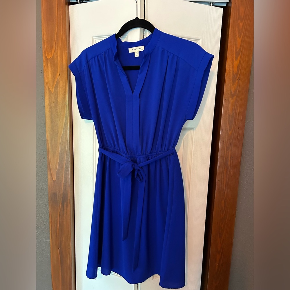 Fit and flare bright blue dress